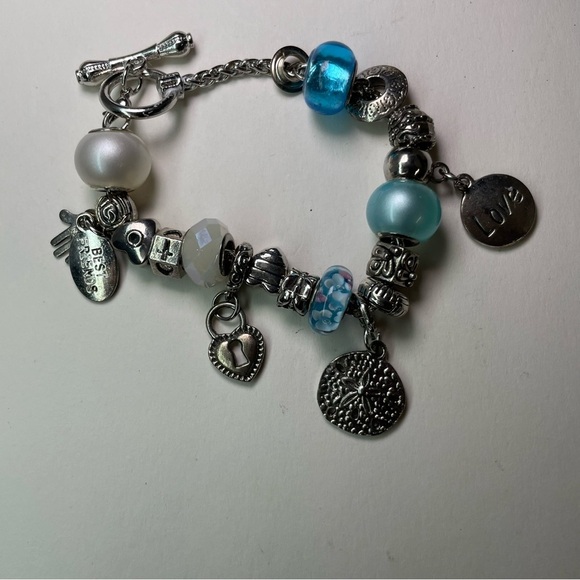 Best Friends Silver and Blue Tone Charm Bracelet with Toggle Closure - Picture 1 of 10